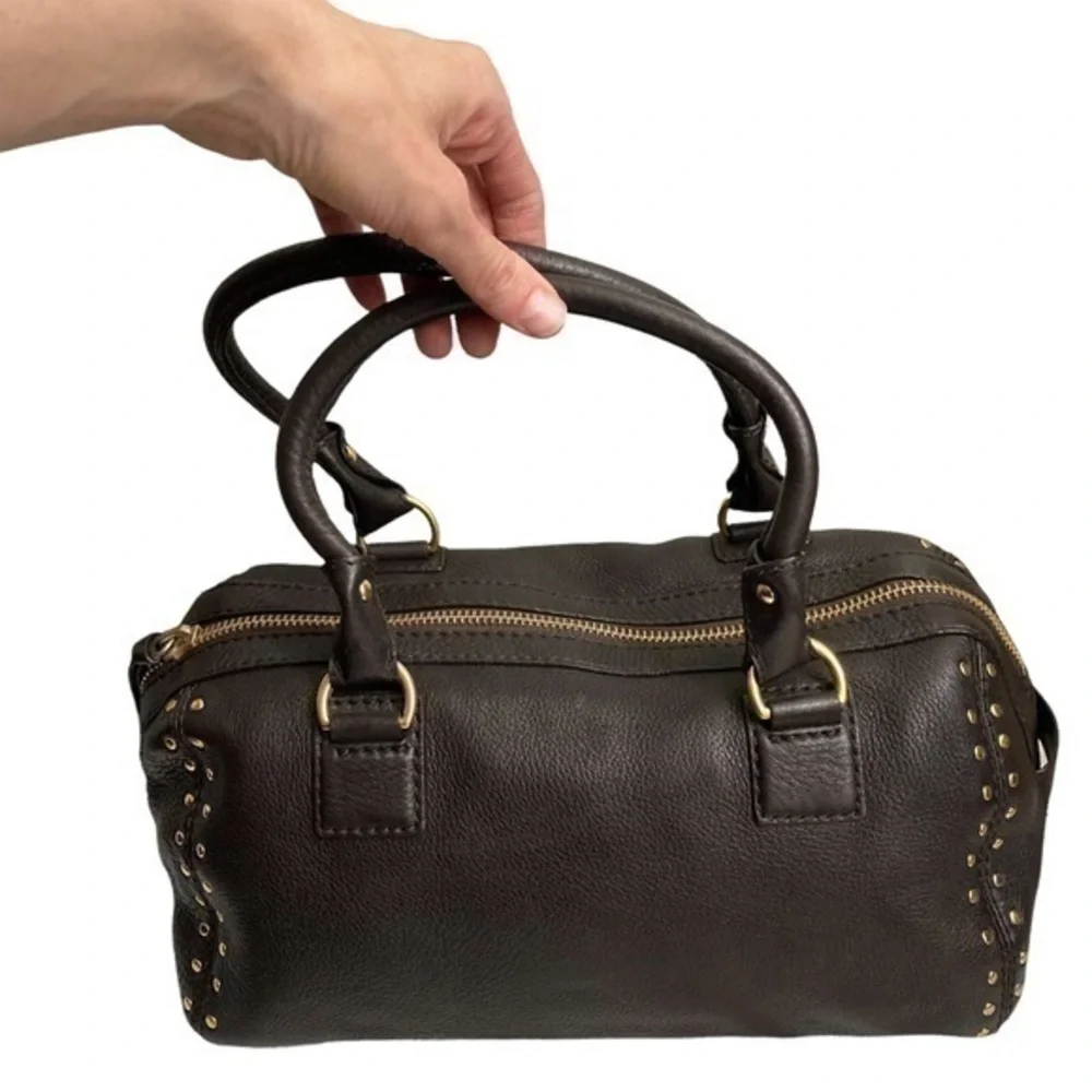 Michael Kors brown leather studded satchel bag